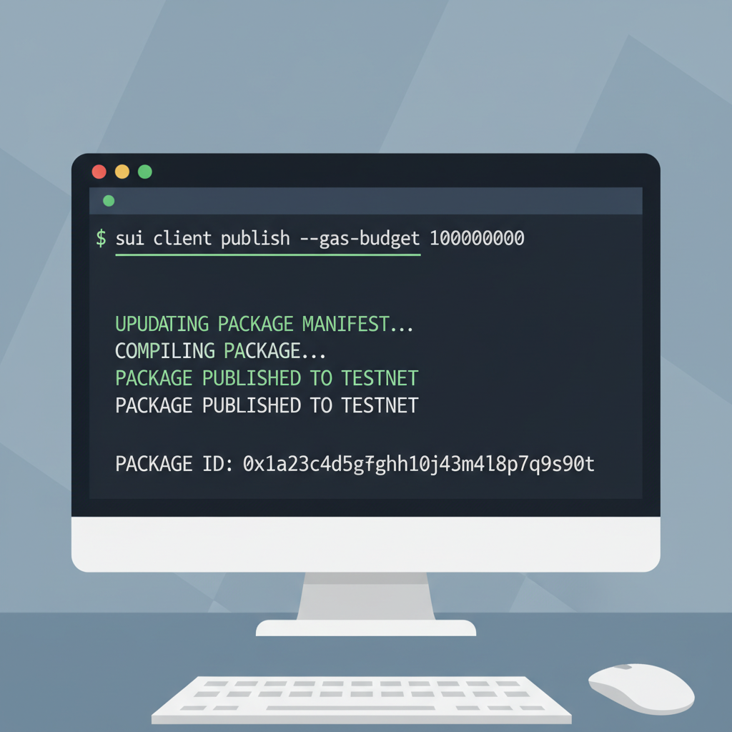 CLI terminal publishing Sui Move package to testnet with package ID output