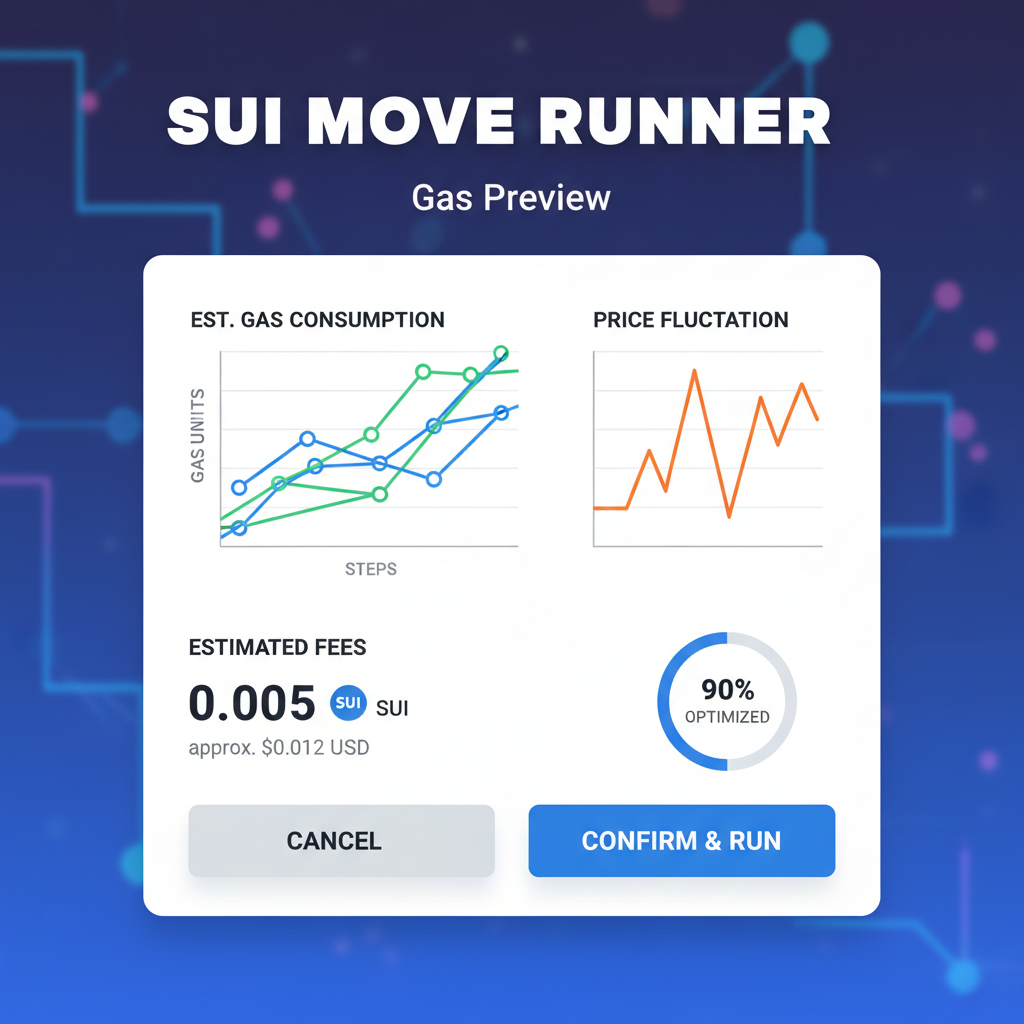 Sui Move Runner gas preview panel with charts, estimated fees display, clean graph UI