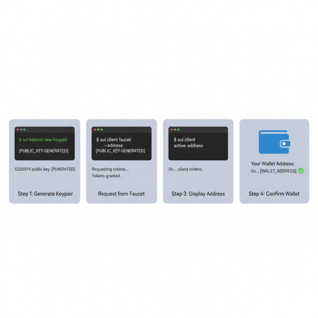 terminal sui keytool new-keypair and faucet command, wallet address display