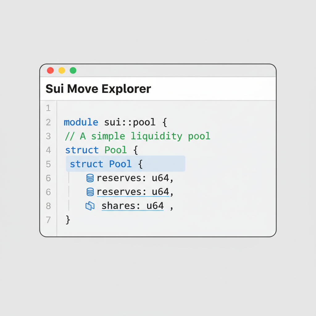 code editor Sui Move Pool struct with reserves and shares