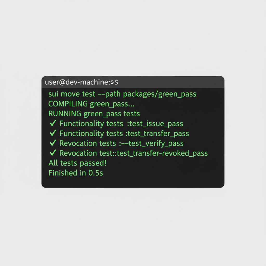 terminal running green pass Sui Move tests