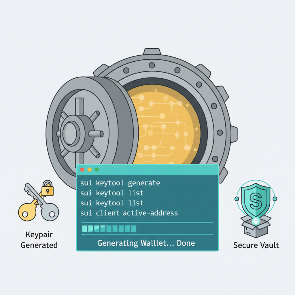 Sui wallet generation in CLI, keypair icons, secure vault background