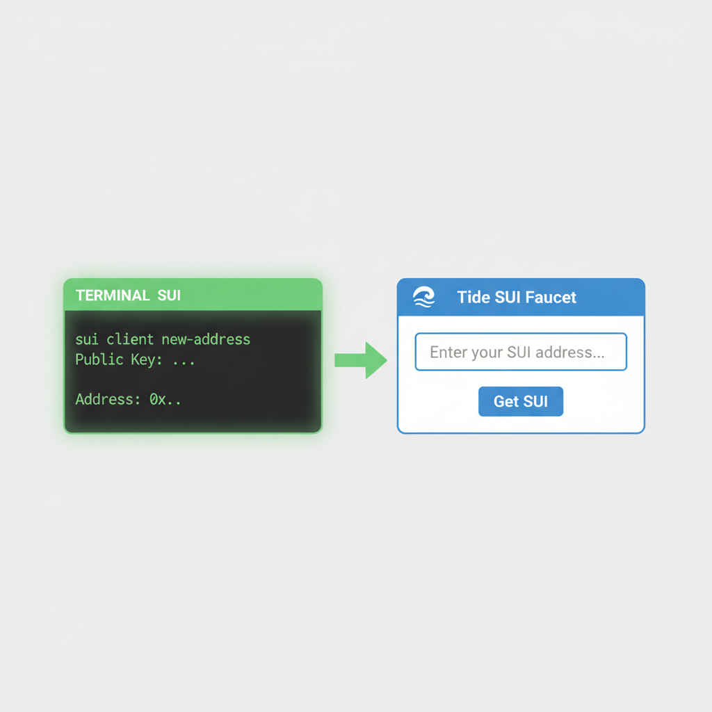 terminal sui new-address output next to web faucet input Tide site